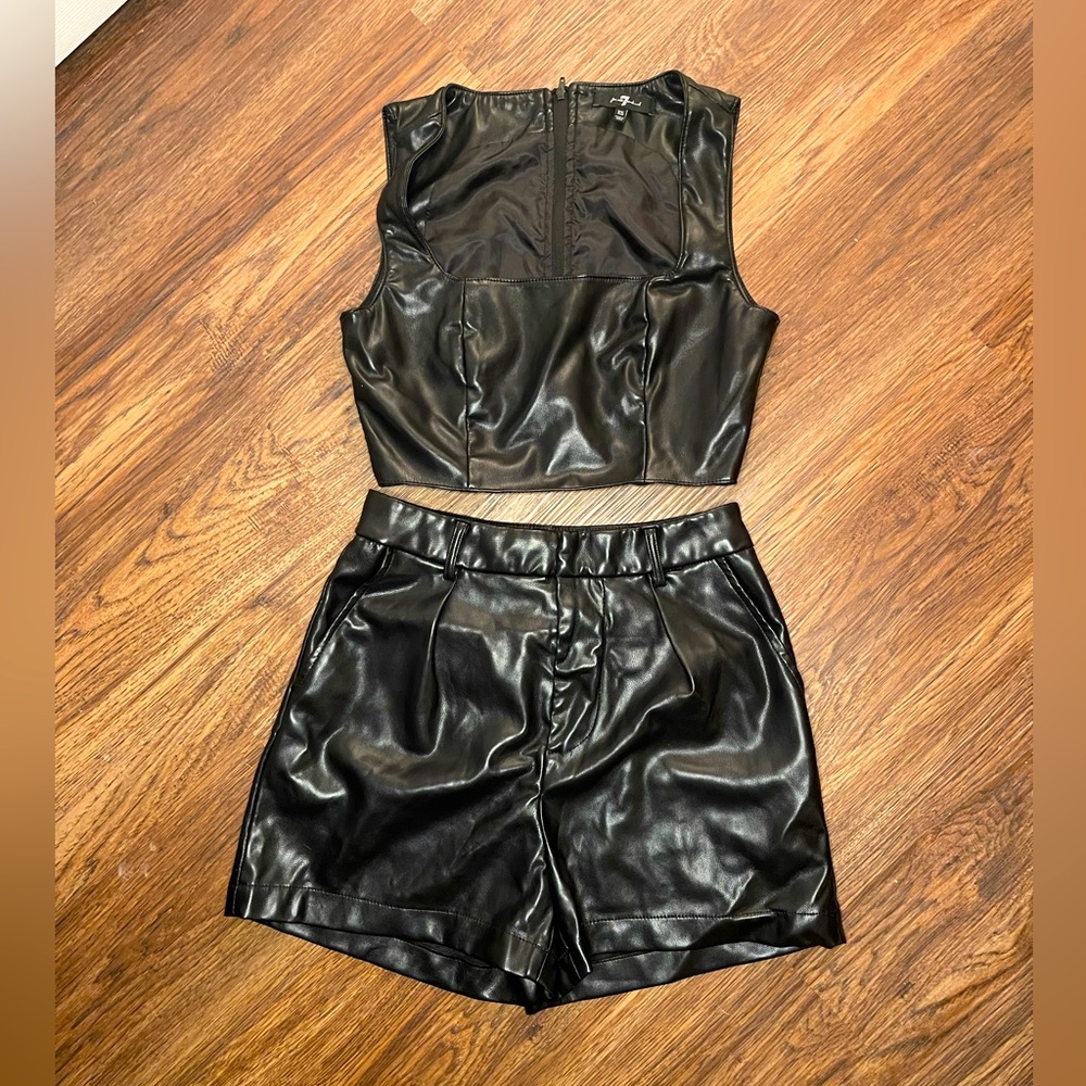 Two Piece Faux Leather Shorts Set